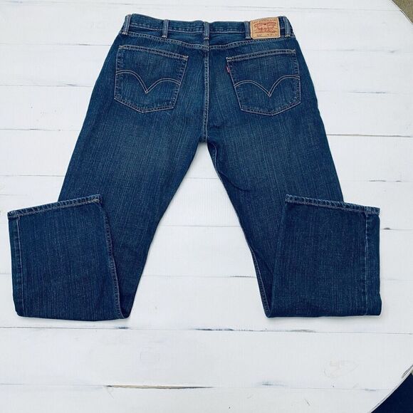 Levis 505 Mens Jeans Regular Straight Fit 38 x 32 Blue Dark Wash 100% Cotton - Picture 2 of 16